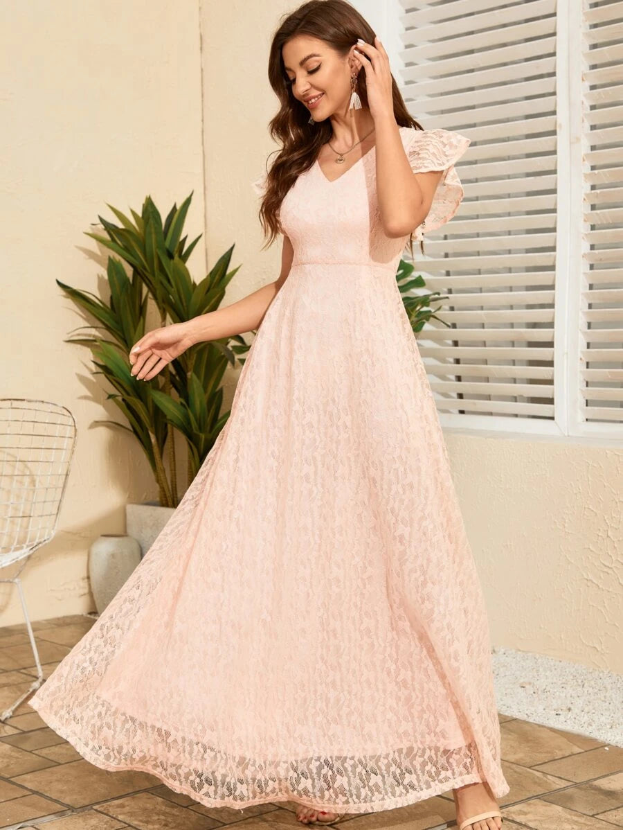 Butterfly Sleeve Lace A-line Dress