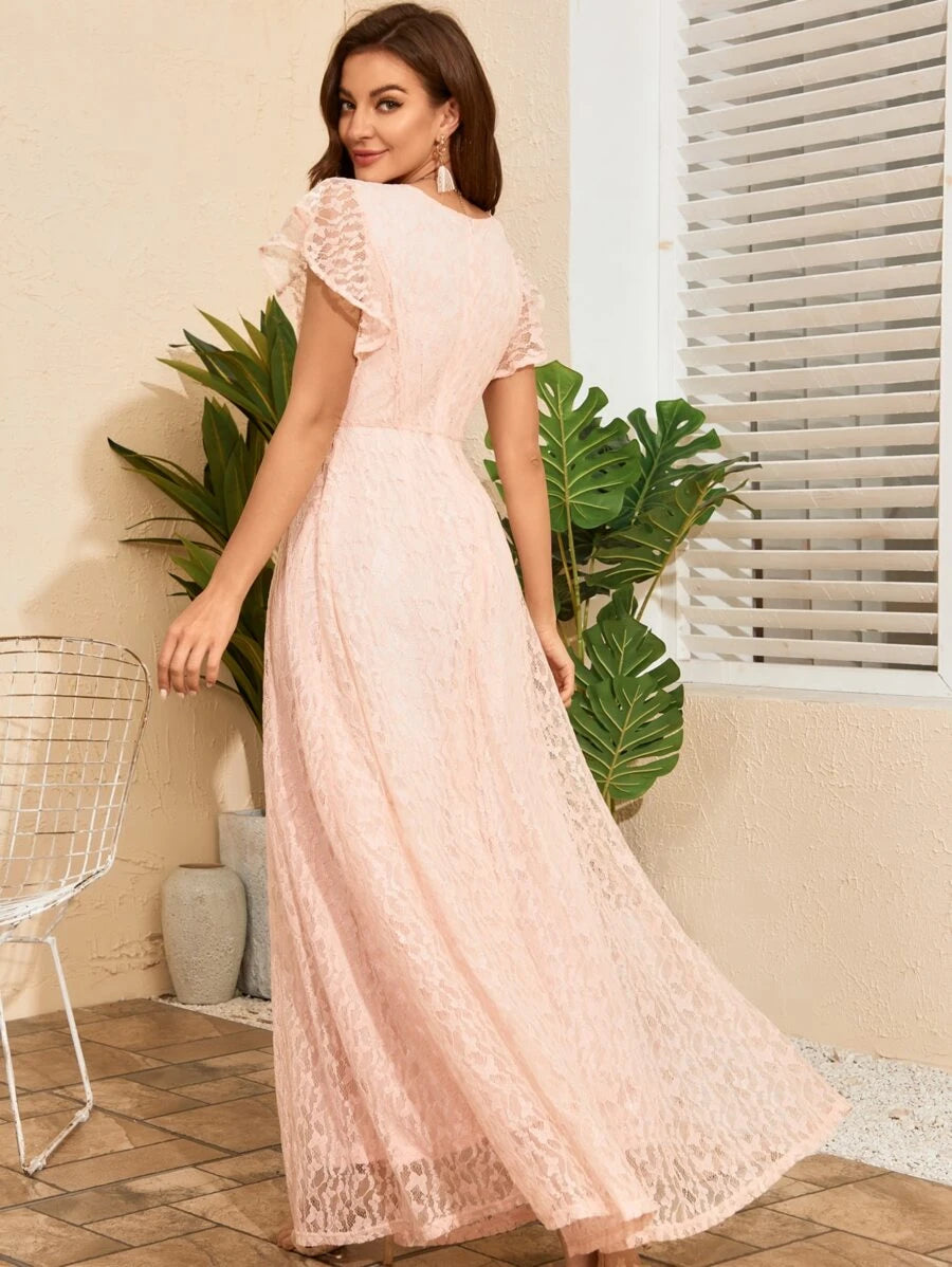 Butterfly Sleeve Lace A-line Dress
