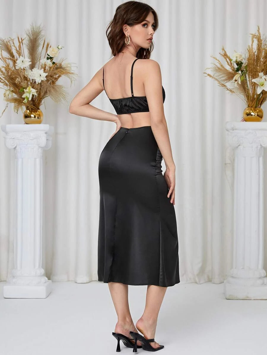 Split Hem Cut Out Satin Dress