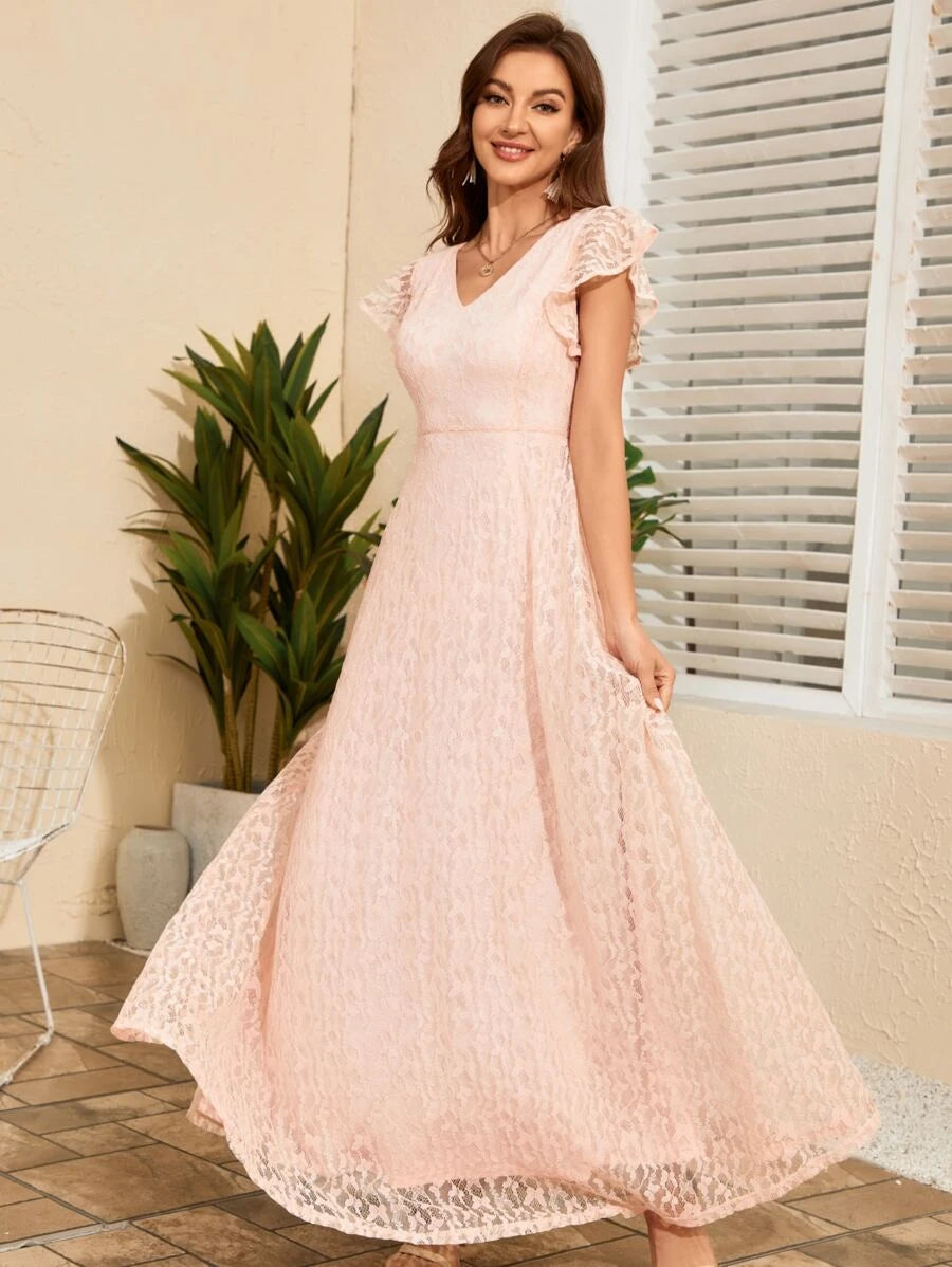 Butterfly Sleeve Lace A-line Dress