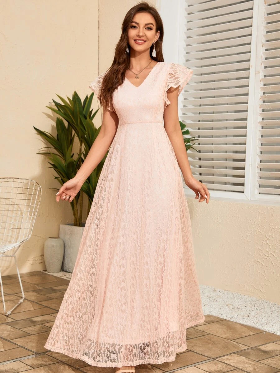 Butterfly Sleeve Lace A-line Dress
