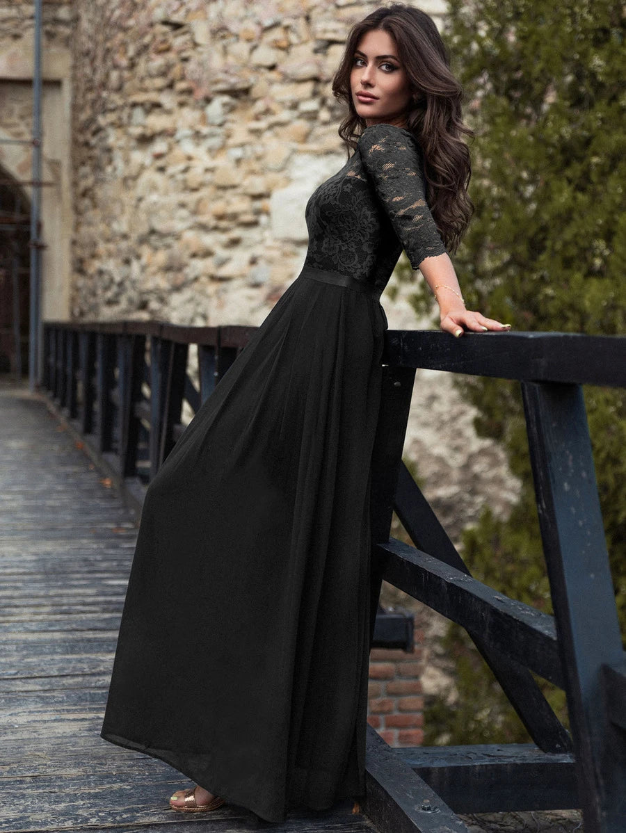 MIUSOL Floral Lace Bodice Ribbon Waist Pleated